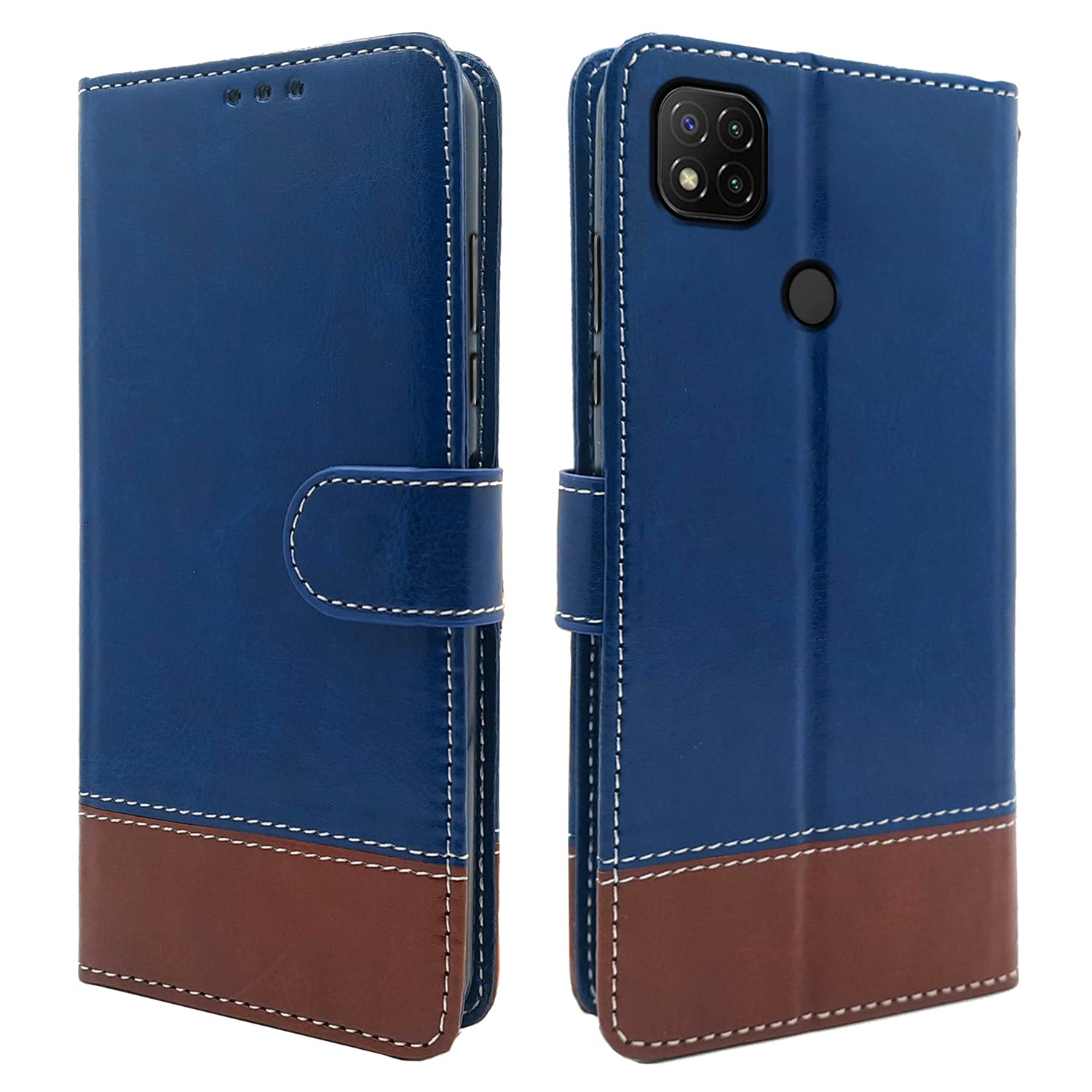 Pikkme Mi Redmi 10A / Redmi 9 / Redmi 9 Activ / 9C / Poco C31 Constrast Flip Cover | Blue & Brown