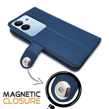 Pikkme Vivo V29 5G Button Flip Cover (Blue)