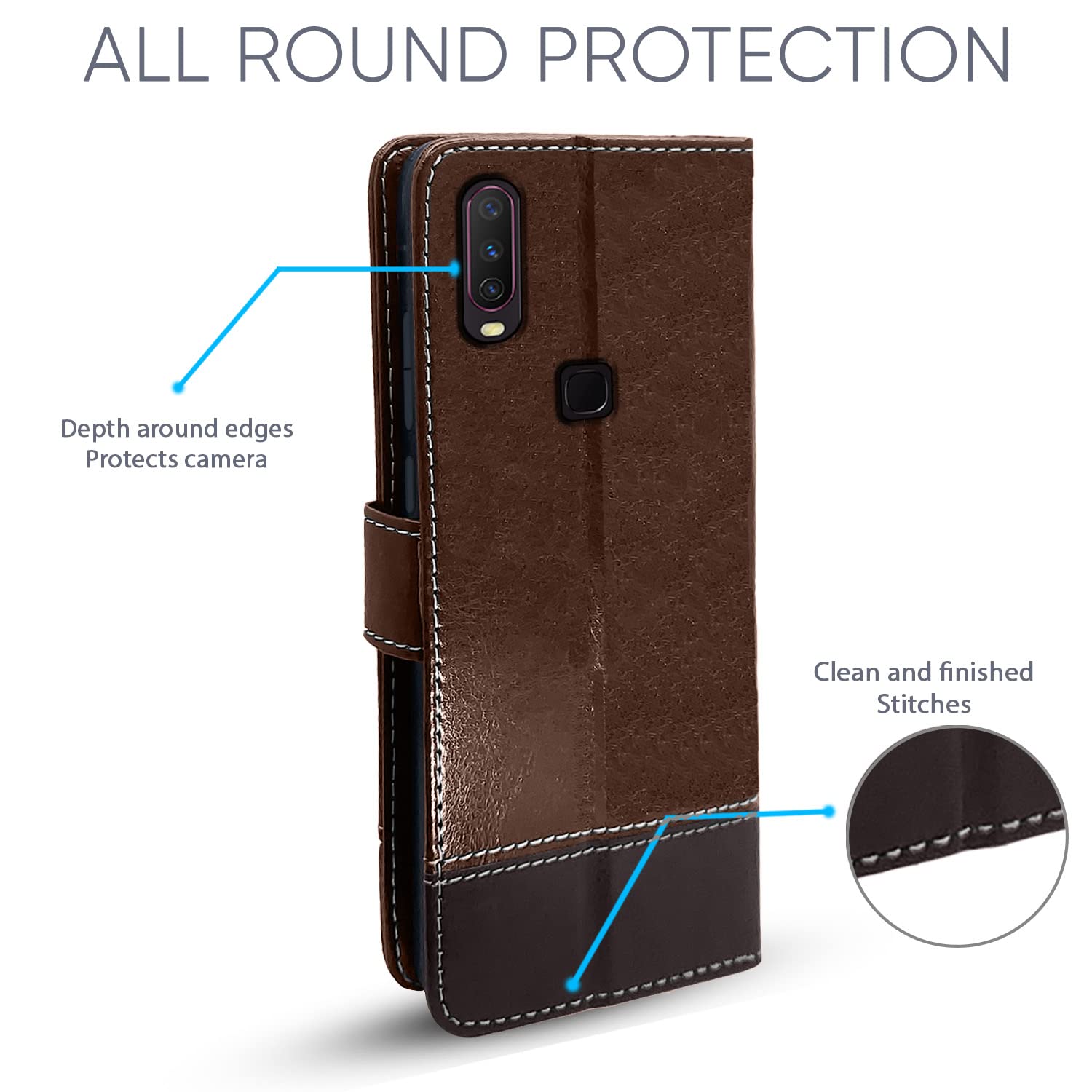 Pikkme Vivo Y12 / Y15 / Y17 / U10 Constrast Flip Cover | Brown & Coffee