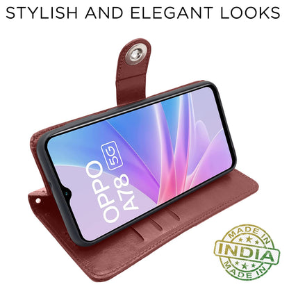 Pikkme Oppo A78 5G Button Flip Cover (Brown)