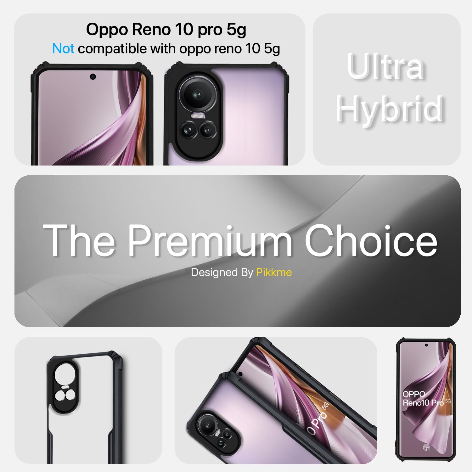 Pikkme Oppo Reno 10 Pro 5G Back Cover Crystal Clear Transparent Back Eagle Case (black)