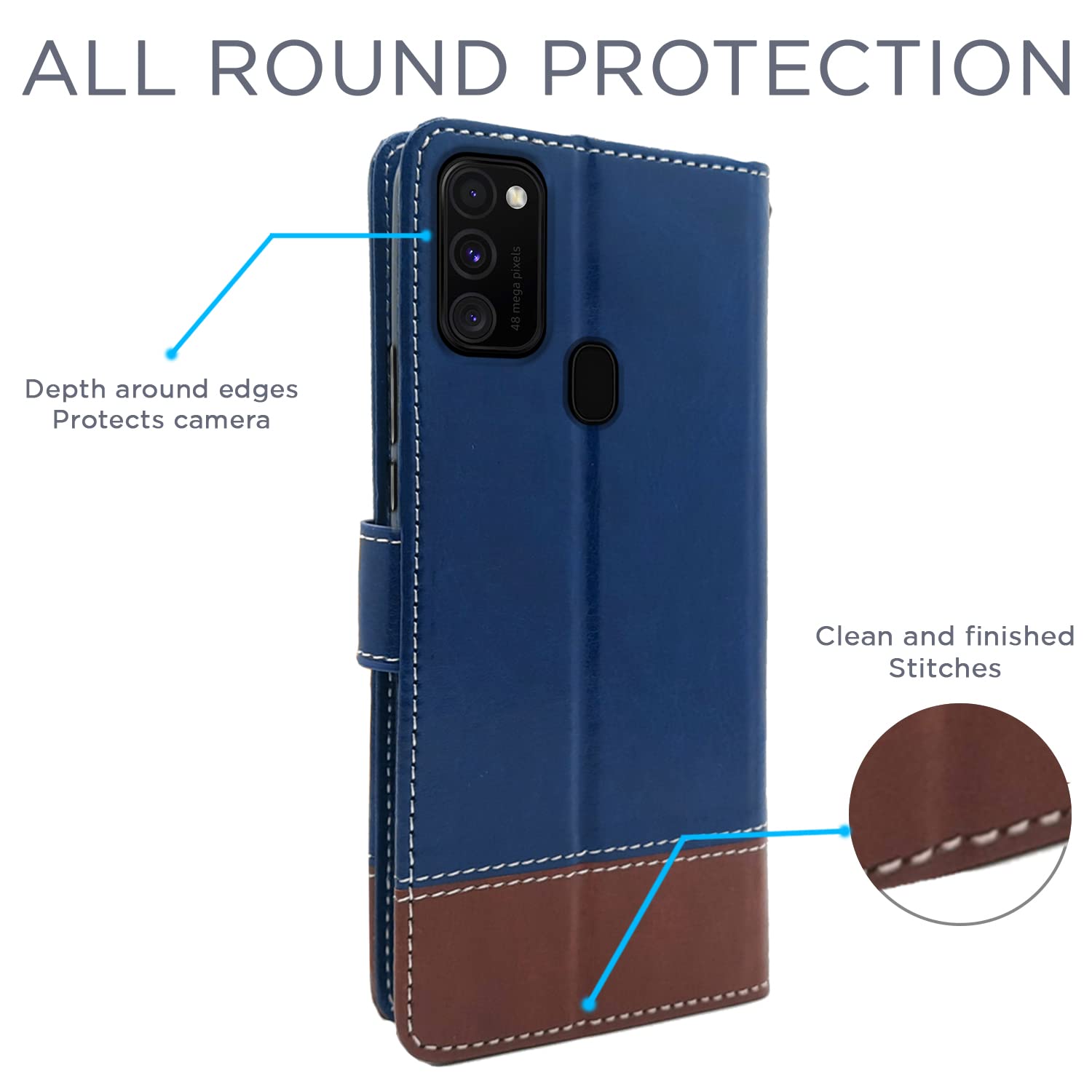 Pikkme Samsung Galaxy M21 / M30s / M21 2021 Constrast Flip Cover | Blue & Brown