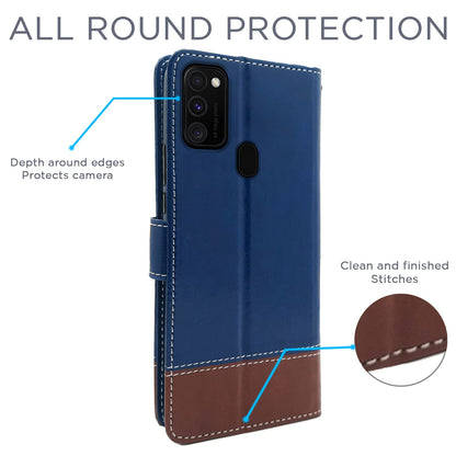 Pikkme Samsung Galaxy M21 / M30s / M21 2021 Constrast Flip Cover | Blue & Brown