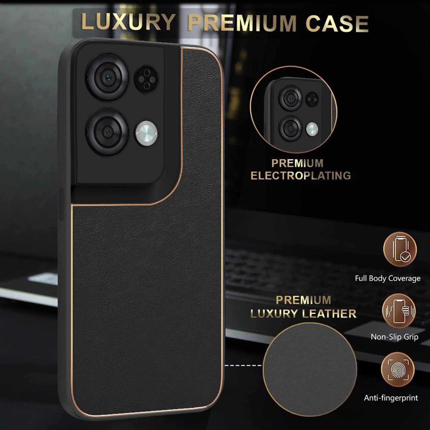 Pikkme Oppo Reno 8 Pro 5G Leather Chrome Case | Black