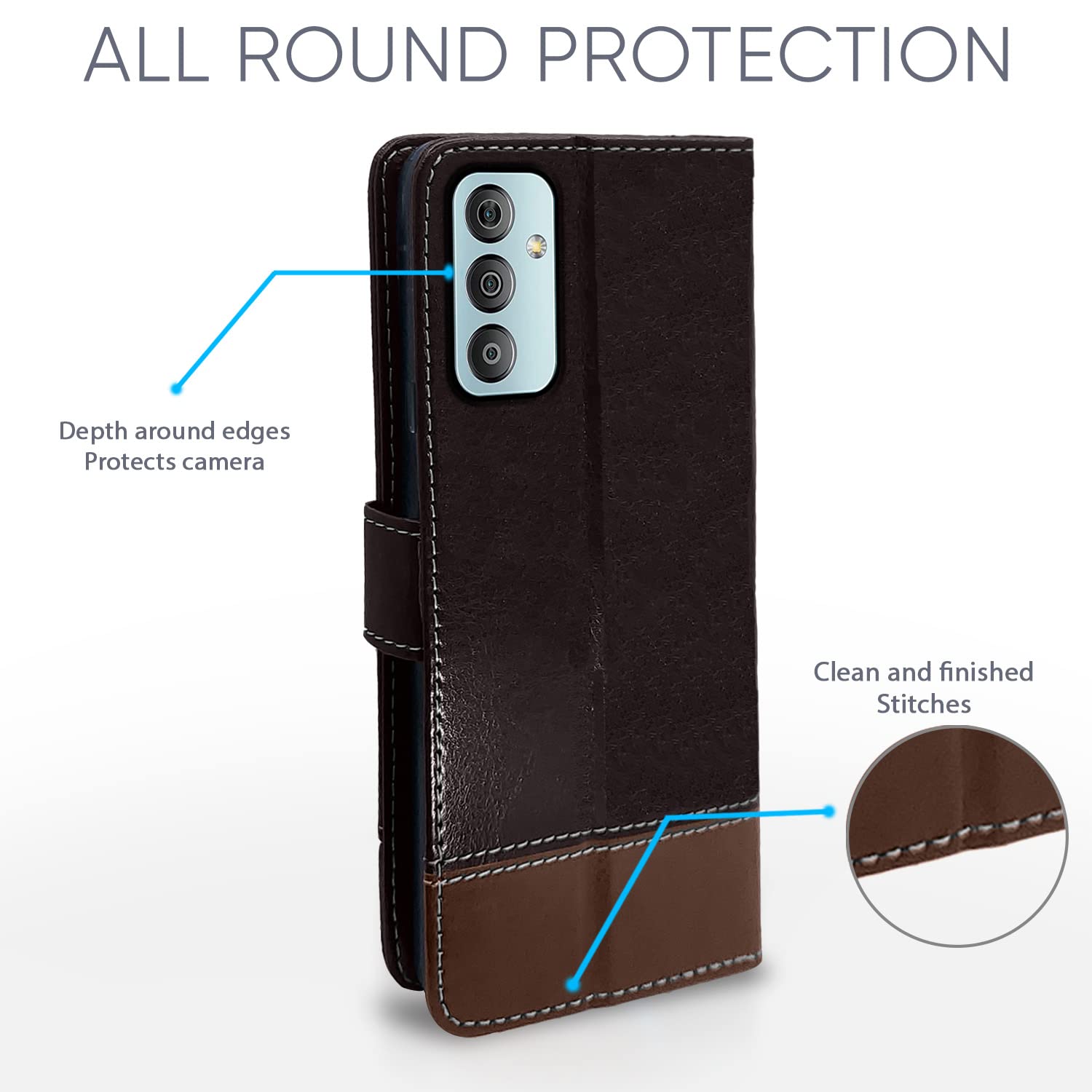 Pikkme Samsung Galaxy F23 5G Constrast Flip Cover | Coffee & Brown