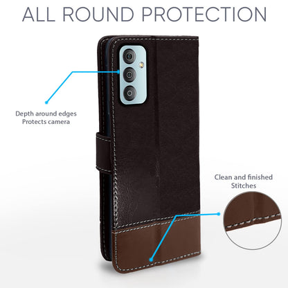 Pikkme Samsung Galaxy F23 5G Constrast Flip Cover | Coffee & Brown