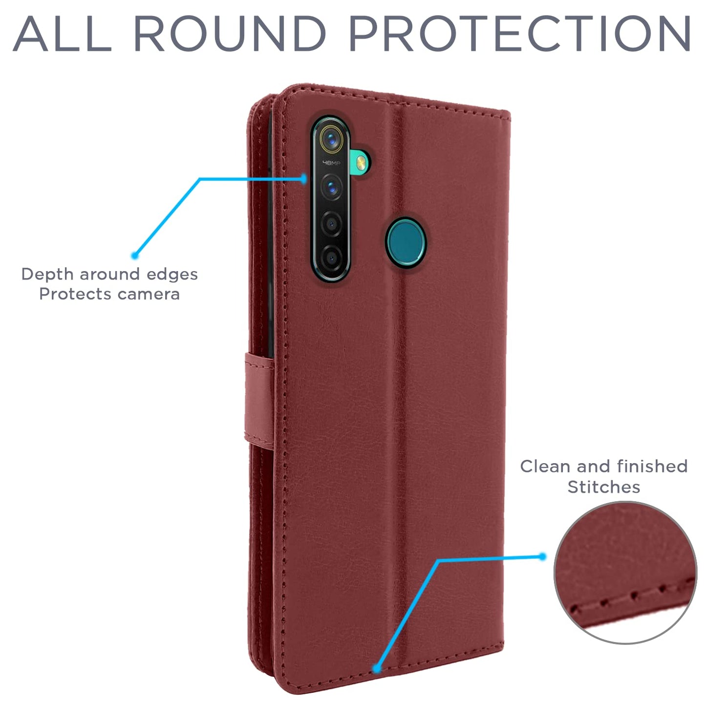 Pikkme Realme 5 Pro Vintage Flip Cover | Brown