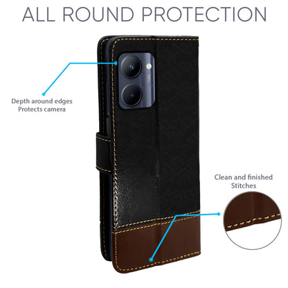 Pikkme Realme C33 Constrast Flip Cover | Black & Brown