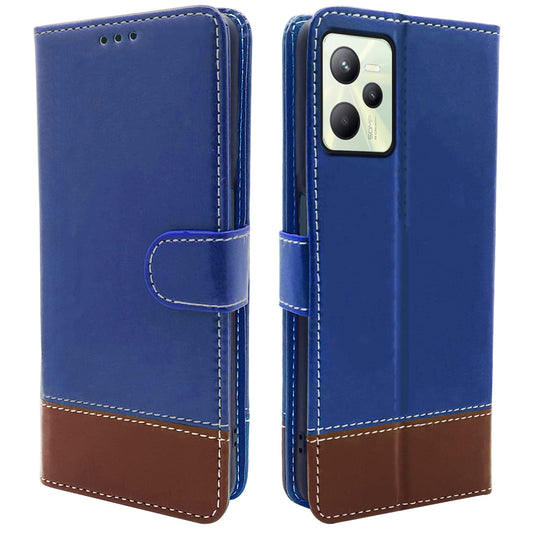 Pikkme Realme C35 Constrast Flip Cover | Blue & Brown