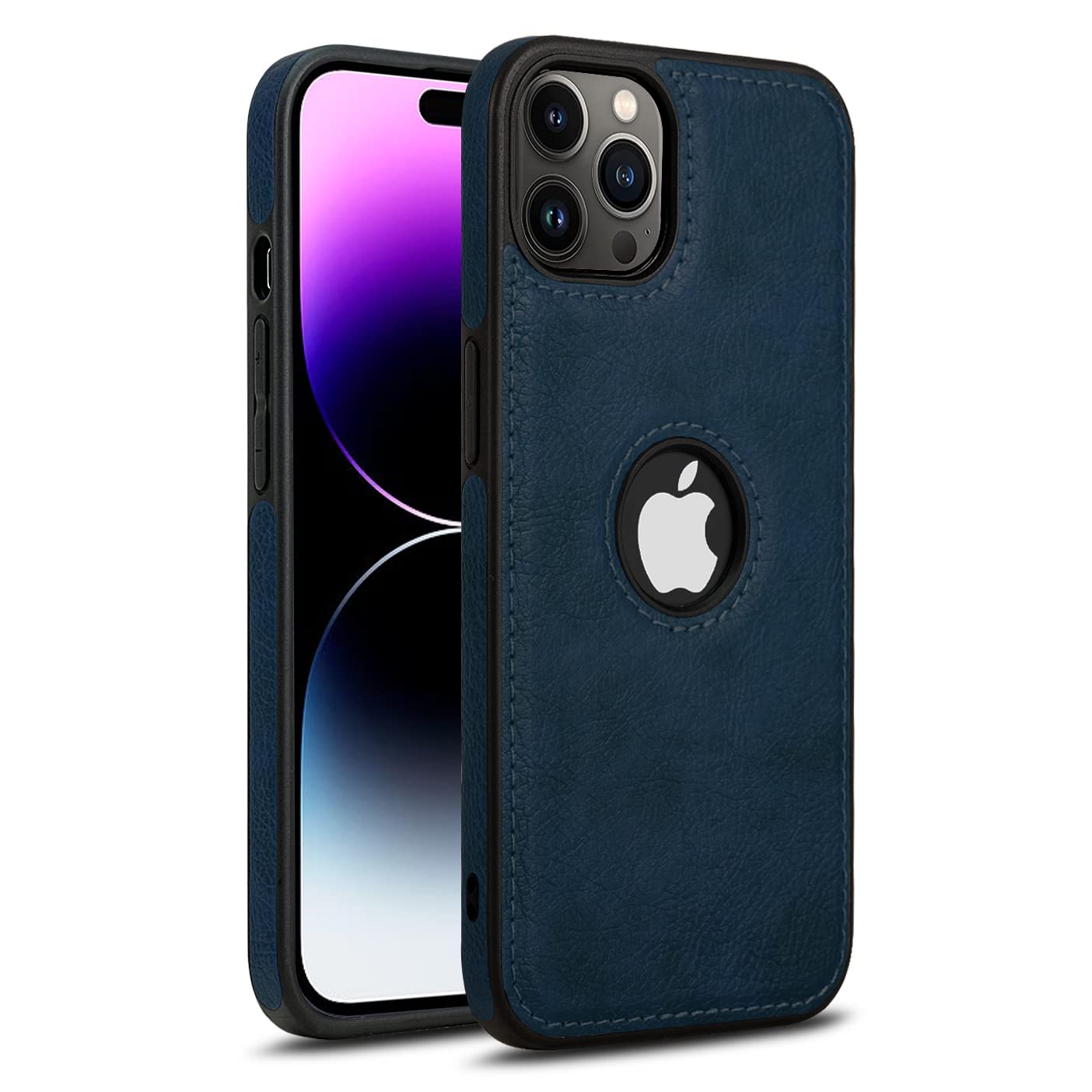 Pikkme iPhone 14 Pro Max Leather Back Case Blue