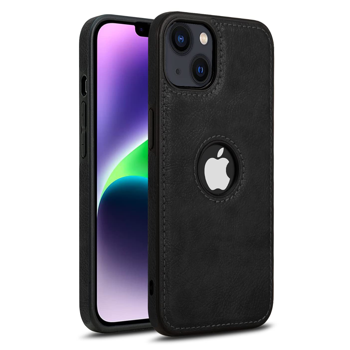 Pikkme iPhone 14 Leather Back Case Black