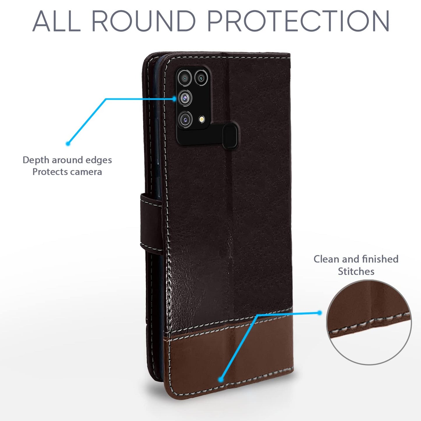 Pikkme Samsung Galaxy M31 / F41 / M31 Prime Constrast Flip Cover | Coffee & Brown