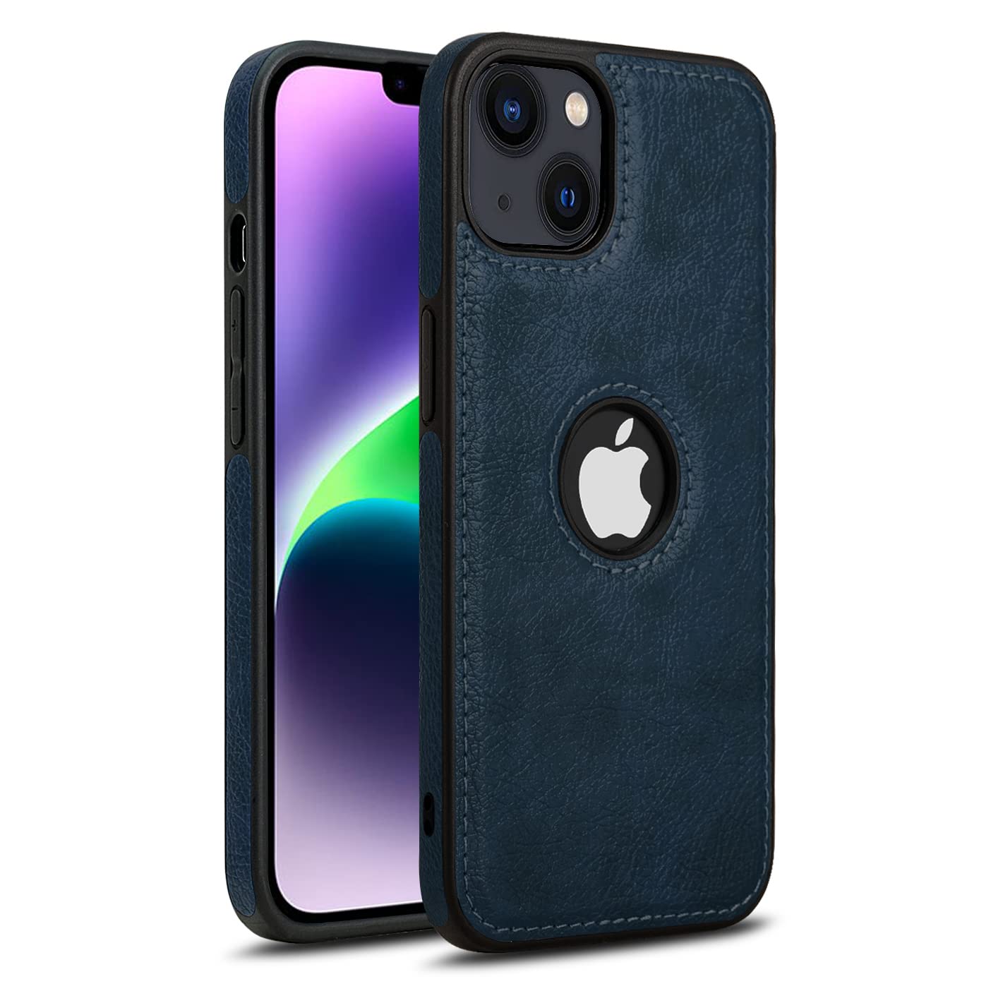 Pikkme iPhone 14 Leather Back Case Blue