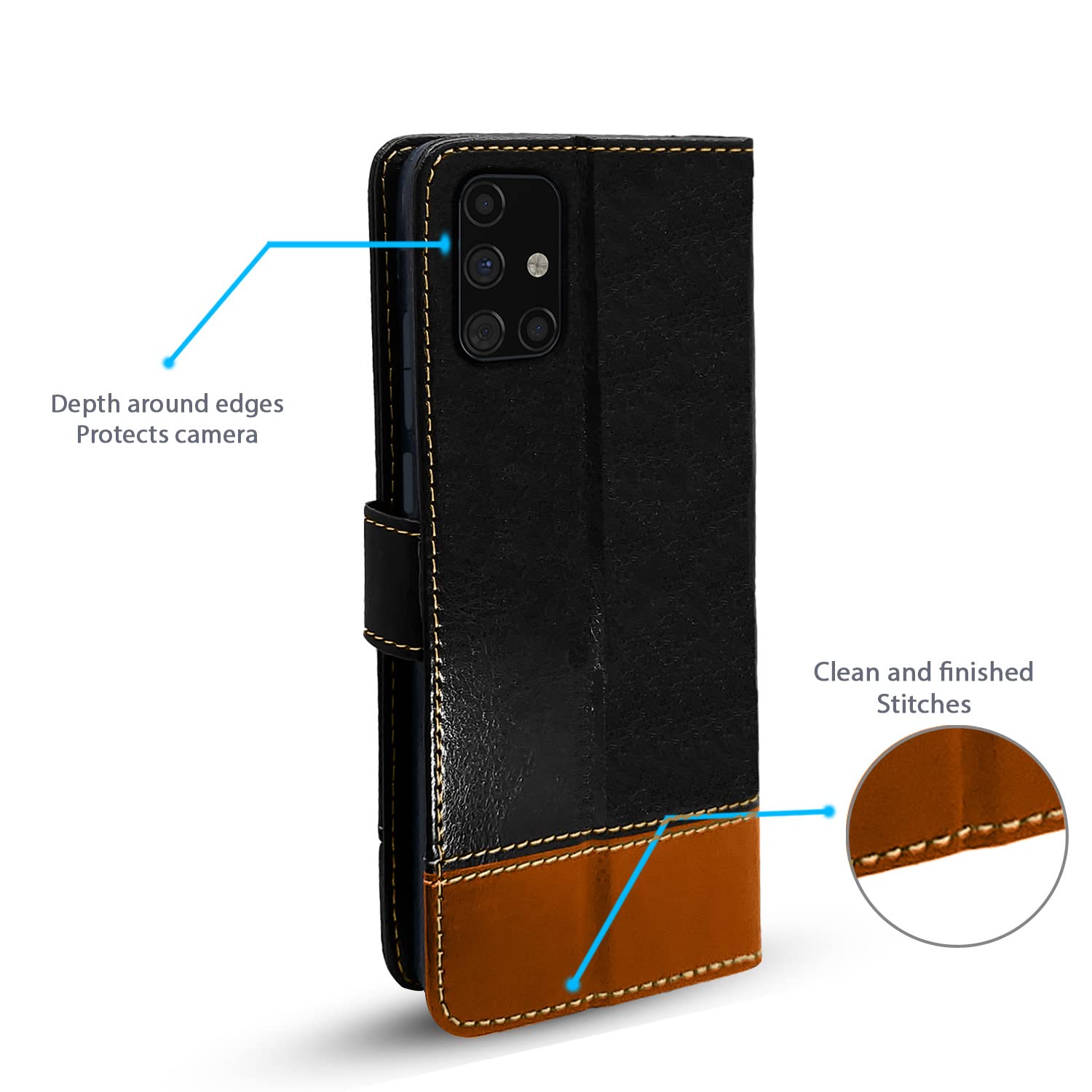 Pikkme Samsung Galaxy M51 Constrast Flip Cover | Black & Brown