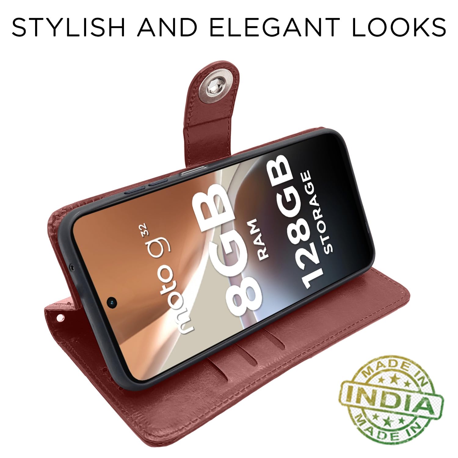 Pikkme Moto G32 Button Flip Cover (Brown)