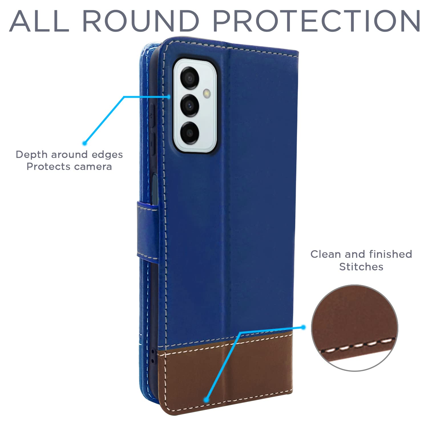 Pikkme Samsung Galaxy F23 5G Constrast Flip Cover | Blue & Brown