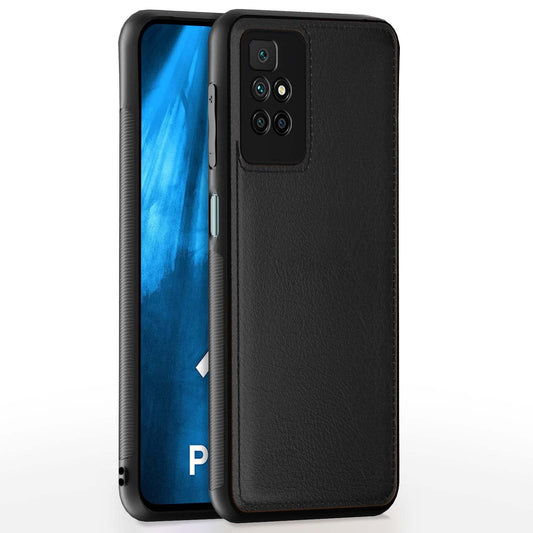 Pikkme Redmi 10 Prime Leather Back Cover | Black