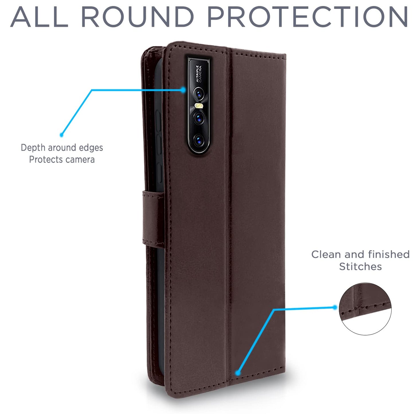 Pikkme Vivo V15 Pro Vintage Flip Cover | Coffee