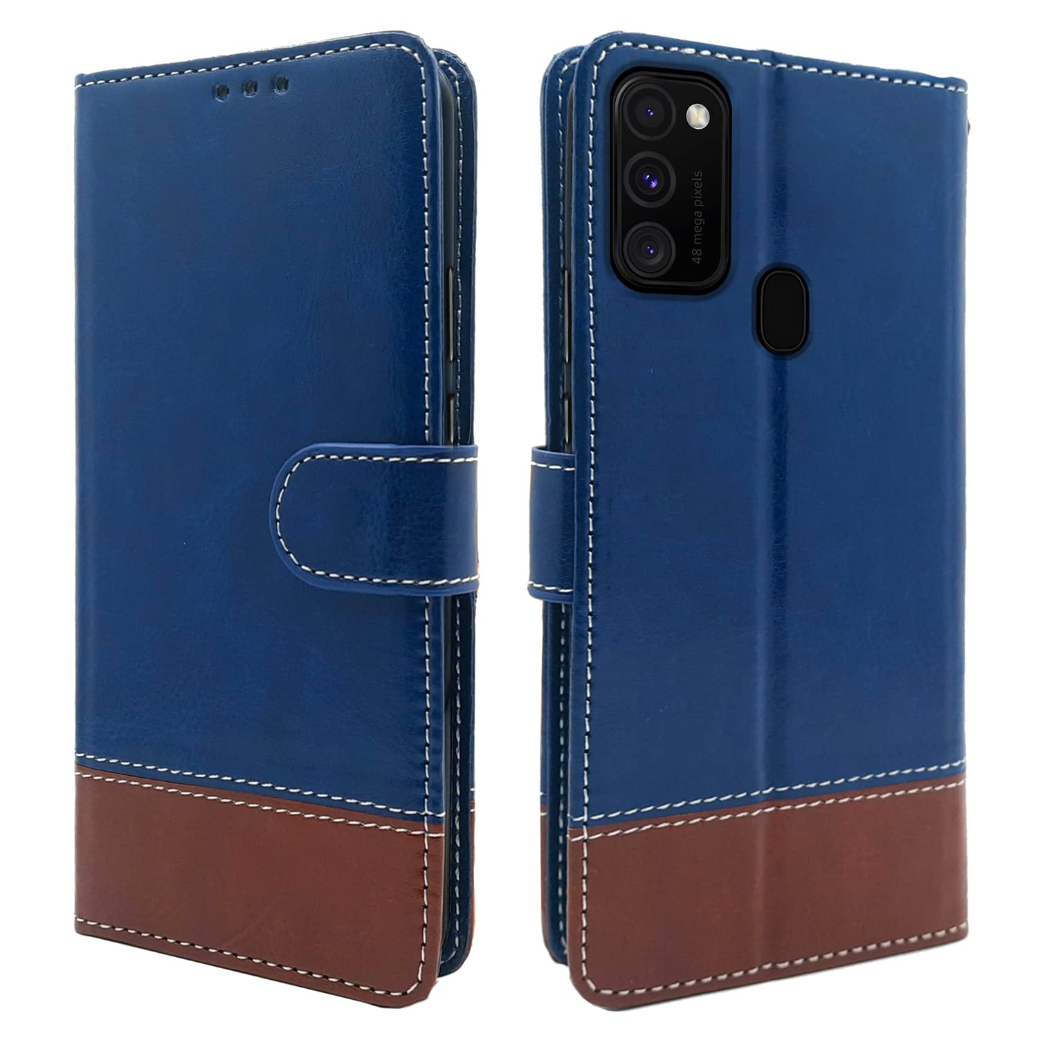 Pikkme Samsung Galaxy M21 / M30s / M21 2021 Constrast Flip Cover | Blue & Brown