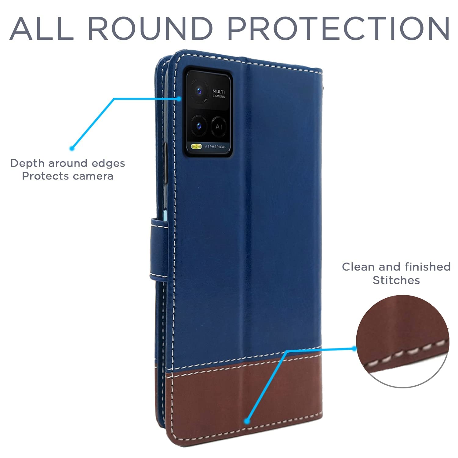 Pikkme Vivo Y21 2021 / Vivo Y33s Constrast Flip Cover | Blue & Brown