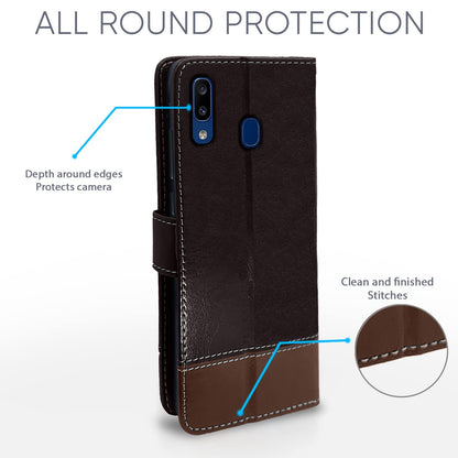 Pikkme Samsung Galaxy A20 / A30 Constrast Flip Cover | Coffee & Brown