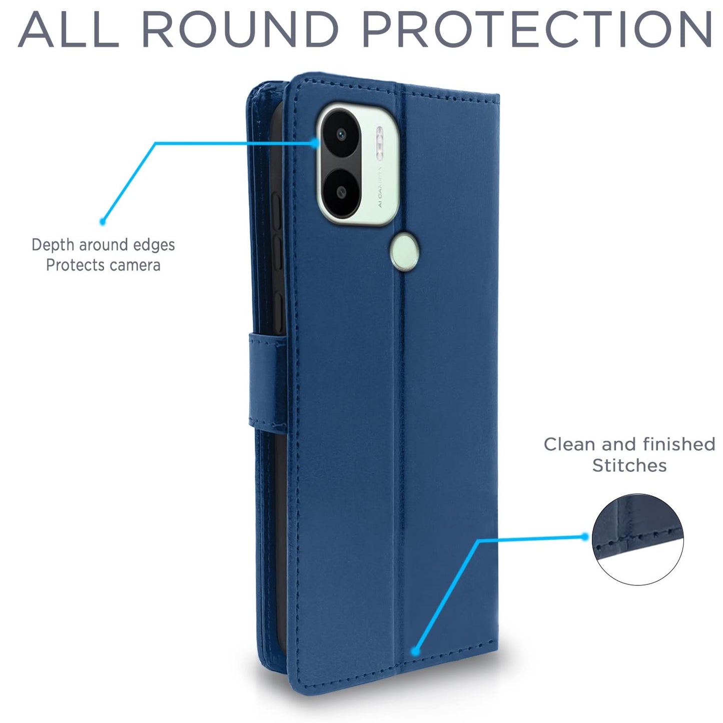 Pikkme Redmi A1 Plus / Poco C50 Vintage Flip Cover | Blue