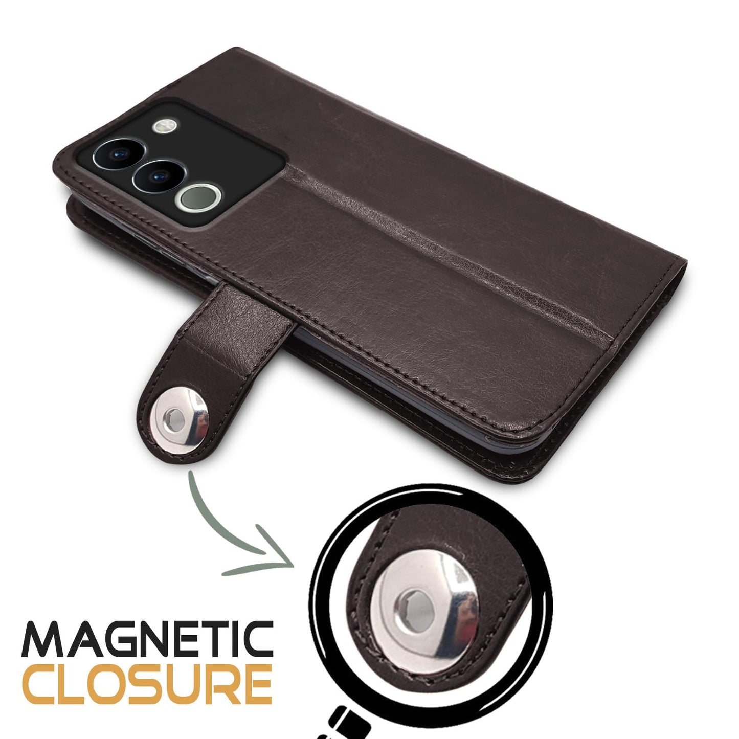 Pikkme Vivo Y200 5G Button Flip Cover (Coffee)