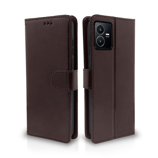 Pikkme Vivo Y22 Vintage Flip Cover | Coffee