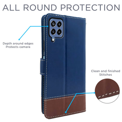 Pikkme Samsung Galaxy M33 5G Constrast Flip Cover | Blue & Brown