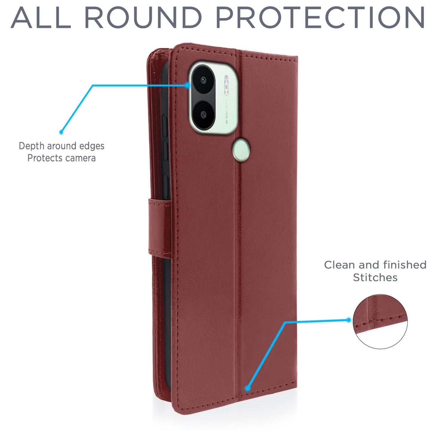 Pikkme Redmi A1 Plus Vintage Flip Cover | Brown