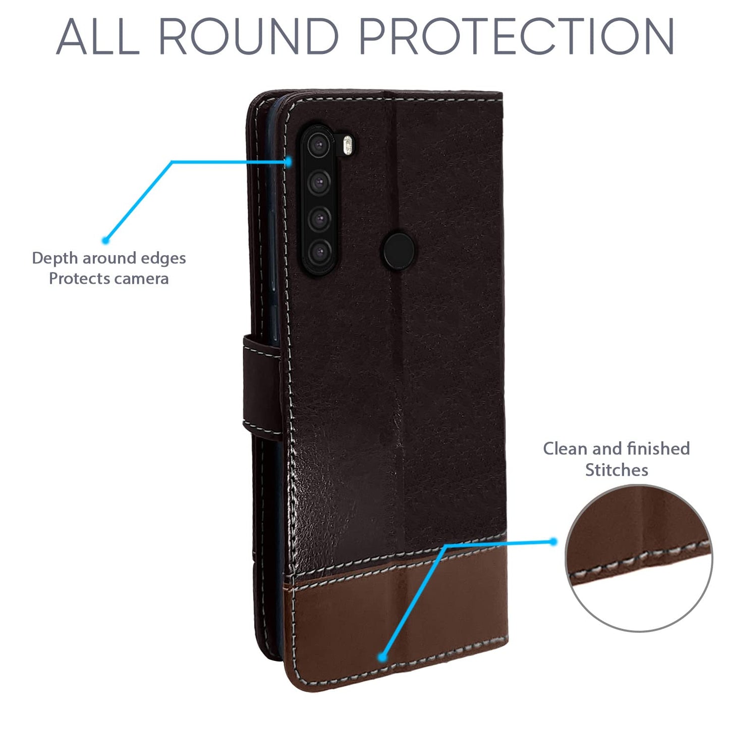 Pikkme Mi Redmi Note 8 Constrast Flip Cover | Coffee & Brown