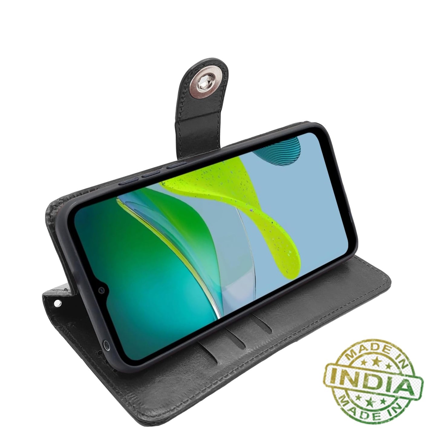 Pikkme Moto E13 Button Flip Cover (Black)