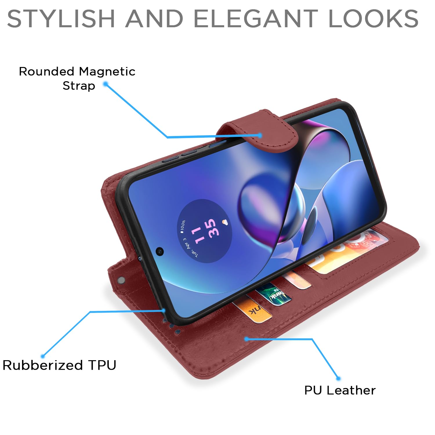 Pikkme Moto G54 5G Vintage Flip Cover (Brown)