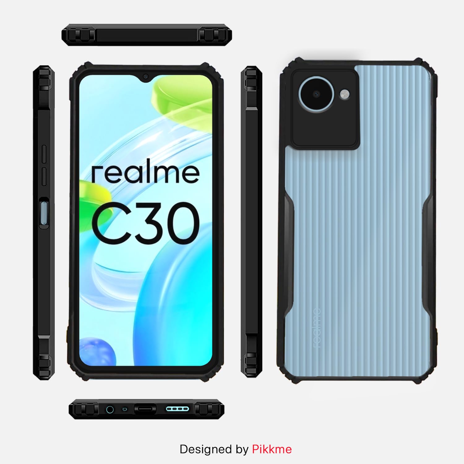 Pikkme Realme C30 Back Cover Crystal Clear Transparent Back Eagle Case (black)