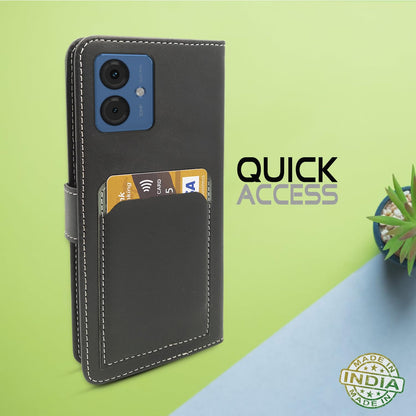Pikkme Moto G54 5G Back Pocket Flip Cover (Grey)