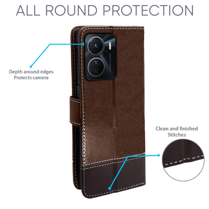 Pikkme Vivo Y16 Constrast Flip Cover | Brown & Coffee