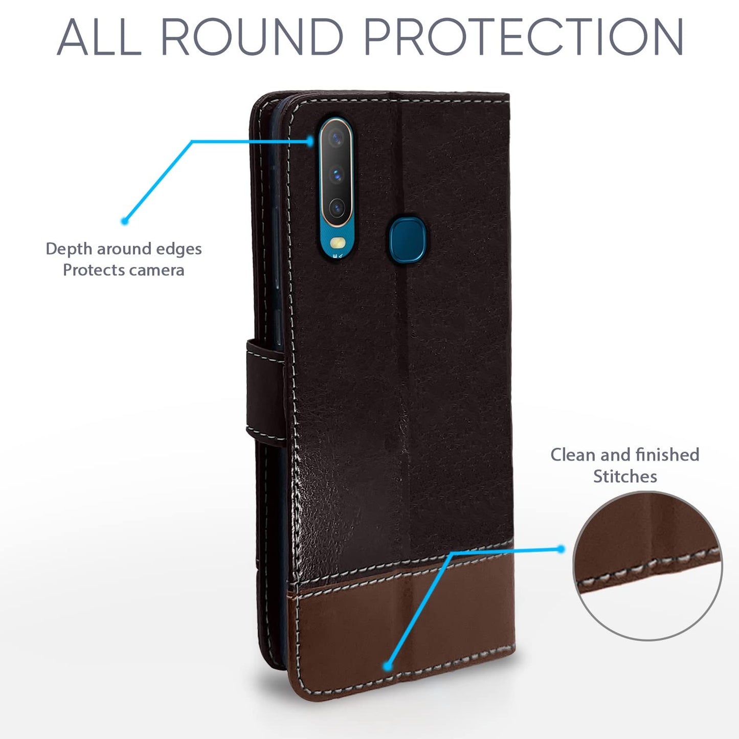 Pikkme Vivo Y12 / Y15 / Y17 / U10 Constrast Flip Cover |  Coffee & Brown