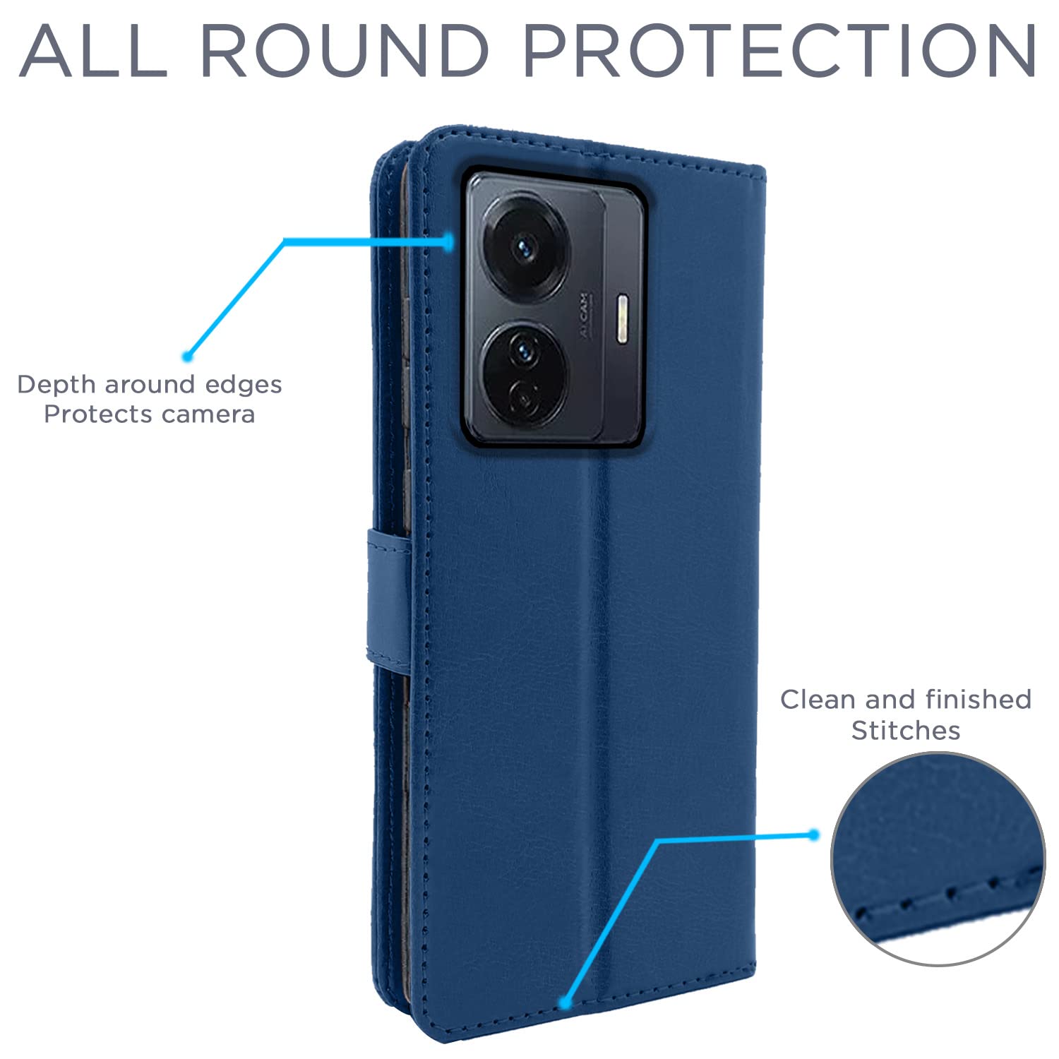 Pikkme Vivo T1 Pro 5G /iQOO Z6 Pro 5G Vintage Flip Cover | Blue