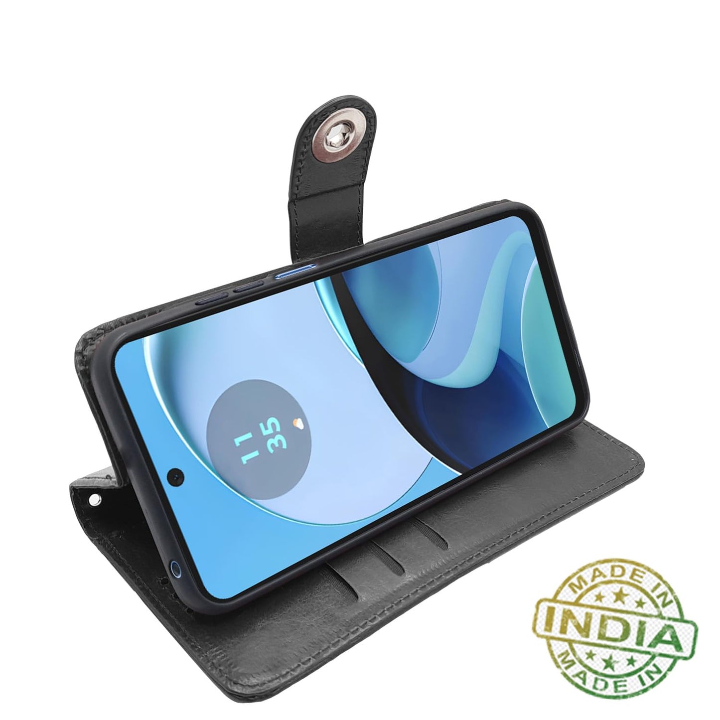 Pikkme Moto G14 Button Flip Cover (Black)