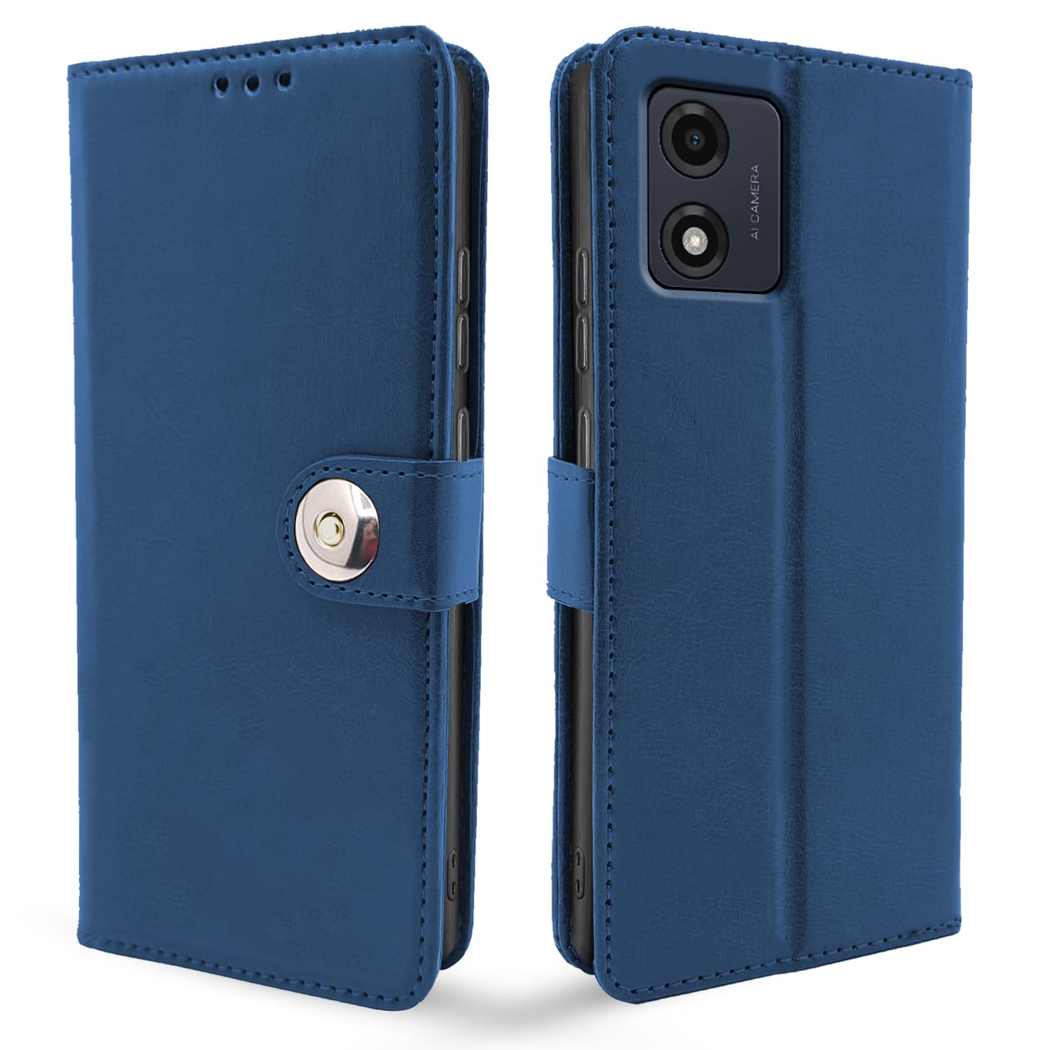 Pikkme Moto E13 Button Flip Cover (Blue)