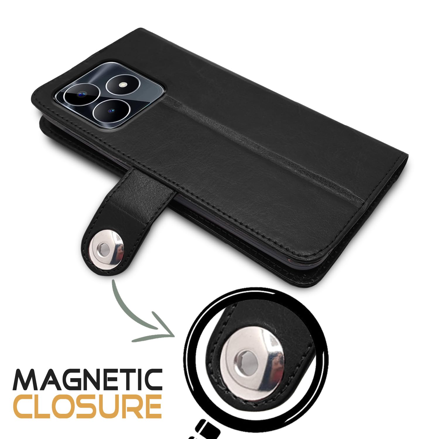 Pikkme Realme Narzo N53 / C53 Button Flip Cover (Black)