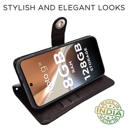 Pikkme Moto G32 Button Flip Cover (Coffee)