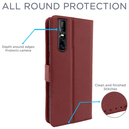 Pikkme Vivo V15 Pro Vintage Flip Cover | Brown