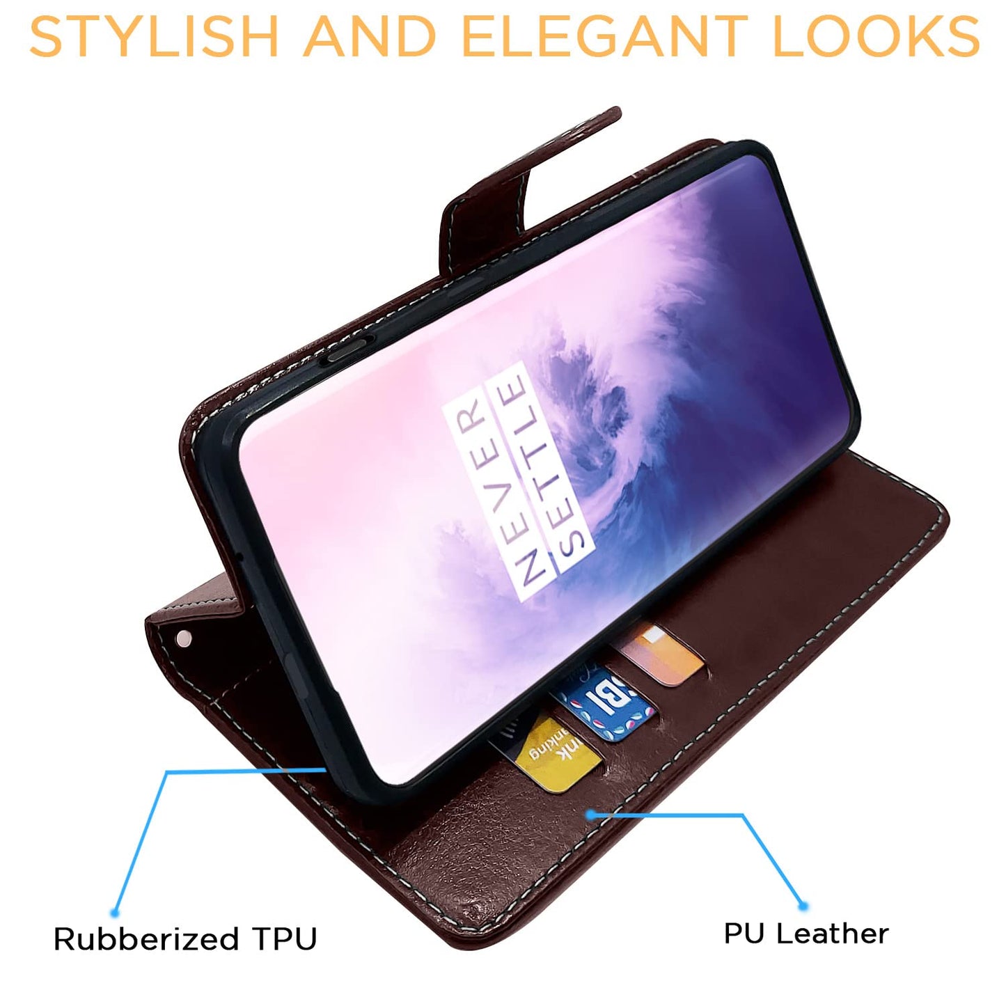 Pikkme OnePlus 7 Pro Constrast Flip Cover | Coffee & Brown