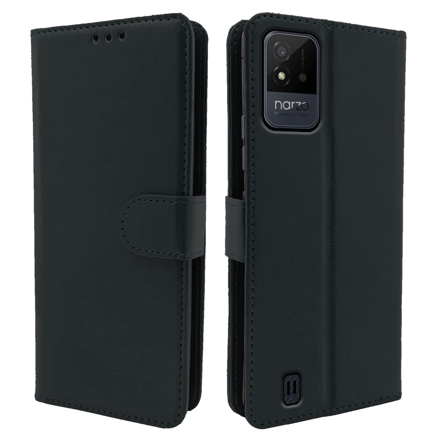 Pikkme Realme Narzo 50i Vintage Flip Cover | Black