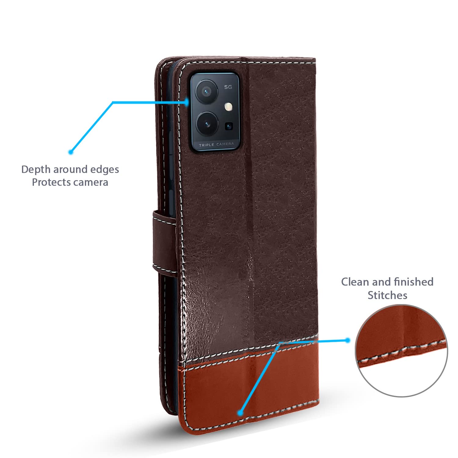 Pikkme Vivo T1 5G / Vivo Y75 5G / iQOO Z6 5G Constrast Flip Cover | Coffee & Brown