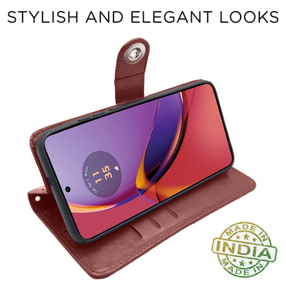 Pikkme Moto G84 5G Button Flip Cover (Brown)