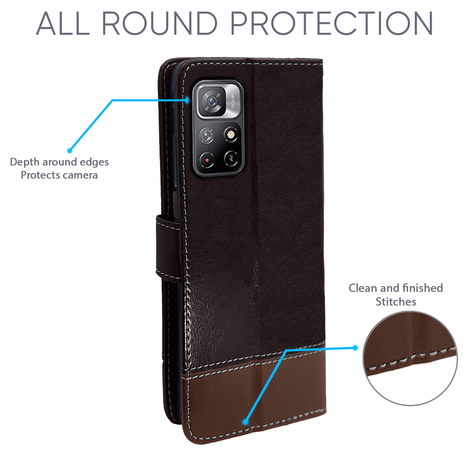 Pikkme Mi Redmi Note 11T 5G / Poco M4 Pro Constrast Flip Cover | Coffee & Brown