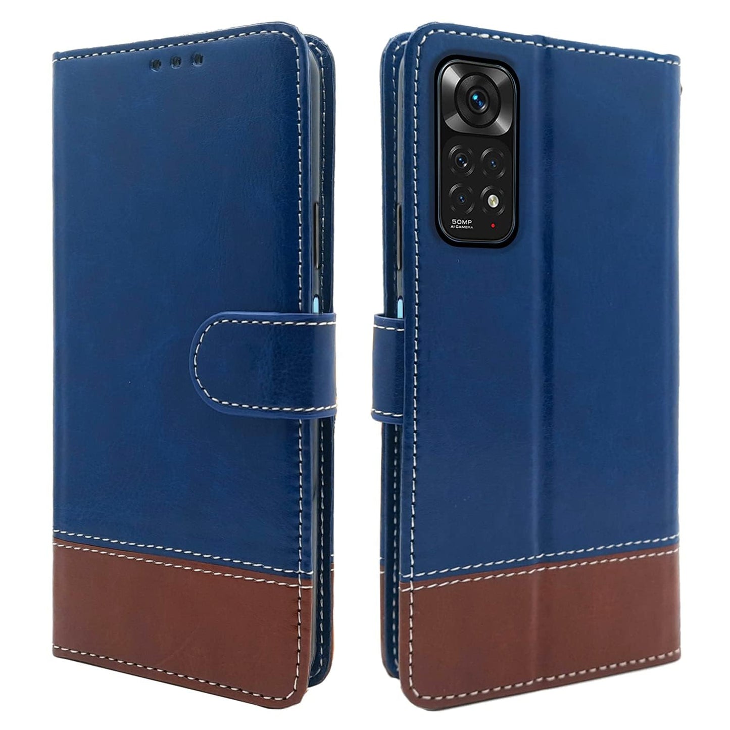 Pikkme Mi Redmi Note 11 / Note 11S Constrast Flip Cover | Blue & Brown