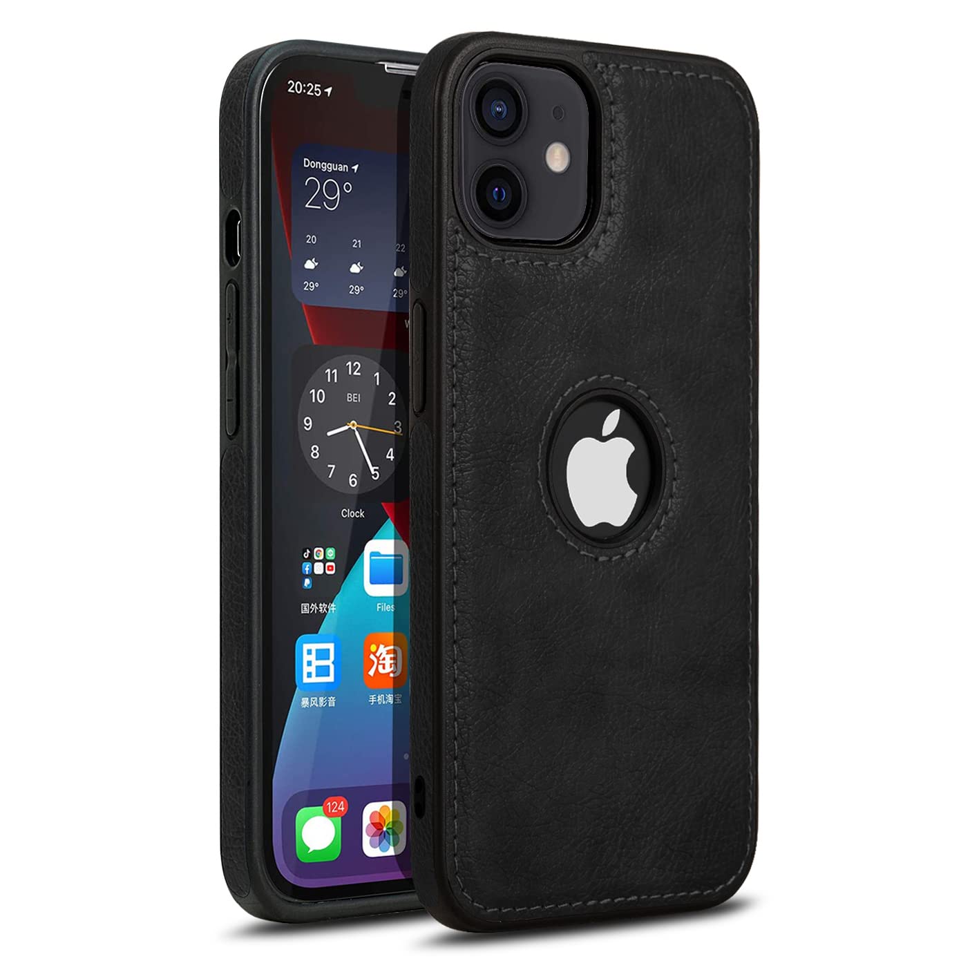 Pikkme iPhone 12 / 12 Pro Leather Back Case Black